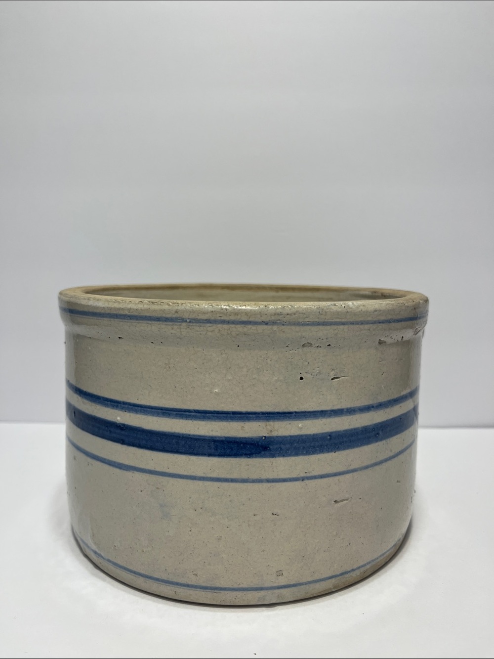 Vintage Blue Banded Stoneware Crock – Farmhouse Kitchen Utensil Holder